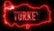 Turkey map with neon light. Creative country shape with technology lights