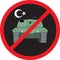 Turkey military coup. Tank against the background sign ban