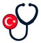 Turkey National flag on stethoscope. specialist doctors in Country.