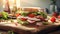 turkey sandwich with modern kitchen background