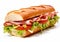 Turkey sandwich with tomato and lettuce on white background.Macro.AI Generative