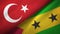 Turkey and Sao Tome and Principe two flags textile cloth, fabric texture