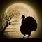 A turkey silhouette against the backdrop of a harvest moon, creating a whimsical and slightly eerie scene