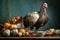 Turkey standing on a Thanksgiving table. Generative AI