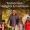 Turkey time, delights and traditions text for thanksgiving over biracial family in park