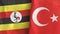 Turkey and Uganda two flags textile cloth 3D rendering