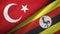 Turkey and Uganda two flags textile cloth, fabric texture