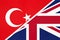 Turkey and United Kingdom of Great Britain or UK, symbol of country. Turkish vs British national flag