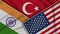 Turkey United States of America India Flags Together Fabric Texture Illustration