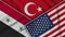 Turkey United States of America Syria Flags Together Fabric Texture Illustration