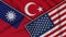 Turkey United States of America Taiwan Flags Together Fabric Texture Illustration