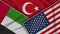 Turkey United States of America United Arab Emirates Flags Together Fabric Texture Illustration