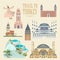 Turkey vector vacations illustration. Colorful set. Istanbul