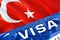 Turkey visa document close up. Passport visa on Turkey flag. Turkey visitor visa in passport,3D rendering. Turkey multi entrance