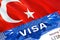 Turkey visa stamp in passport with text VISA. passport traveling abroad concept. Travel to Turkey concept - selective focus,3D