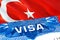 Turkey Visa. Travel to Turkey focusing on word VISA, 3D rendering. Turkey immigrate concept with visa in passport. Turkey tourism