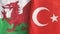Turkey and Wales two flags textile cloth 3D rendering