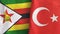 Turkey and Zimbabwe two flags textile cloth 3D rendering