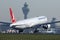 Turkish Airline plane landing at Amsterdam Airport, AMS