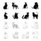 Turkish Angora, British longhair and other species. Cat breeds set collection icons in black,outline style vector symbol