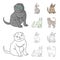 Turkish Angora, British longhair and other species. Cat breeds set collection icons in cartoon,outline style vector