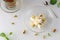 Turkish, Arab and Jewish national sweets. Halva with pistachios on a glass plate on a light background. Natural vegan product.