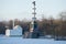 Turkish bath pavilion and the Chesme column in the November evening. Winter in Tsarskoye Selo