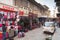 Turkish bazaar street view with sellers and buyers walking