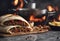turkish beef preparing background marble shot ground two ground heating put male food Close stack bakers traditional pitas turkish