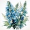 Turkish Blue Watercolor Snapdragon Bouquet Illustration