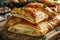 Turkish Bureks, Traditional Borek, Meat Filled Pie, Many Homemade Boureki Feta Buns Top View