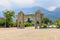 Turkish city gate in classical Islamic architecture style. Background with copy space