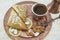 Turkish coffee, baklava and almonds