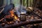 turkish coffee brewing on campfire, surrounded by nature