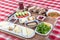 Turkish Cuisine Breakfast Plate. Traditional delicious Turkish breakfast, food concept photo. Rich variety of cheese, tomato,