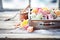 turkish delight assortment in a wooden box, soft focus on the background