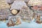 Turkish delight background. Delight varieties. Turkish delight with various fillings, sold in a pastry shop , stand on the counter