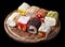 Turkish delight. Set of assorted Turkish delights with various flavors cream-filled. Lokum rolls covered nuts and sugar