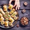 Turkish delights baklava on wooden table