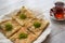 Turkish Dessert Katmer with Pistachio Powder and Tea