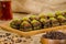 Turkish dessert from Turkish cuisine baklava with choclate