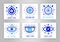 Turkish evil eye symbol cards. Ethnic blue greek protection from the spoilage signs. Good luck, Dream on, Hey sunshine, Be joyful