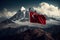 The Turkish flag flutters against a stunning mountain background. A symbol of the nation\\\'s strength and resilience