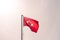 The Turkish flag flutters in the wind against the sky.