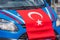 Turkish flag hang on Turkish gendarme car