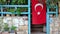 Turkish flag hanging on a country house in rural Turkey.