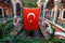 Turkish flag hanging in courtyard