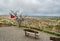 Turkish flag next to the wish tree on a viewing platform with bench in Nevsehir, Cappadocia