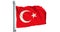 Turkish flag waving on white background, animation. 3D rendering