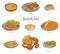 Turkish Food traditional cuisine dishes hand drawn vector illustration isolated.